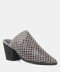 Rag & Co SIA Stacked Heel Laser-Cut Mules