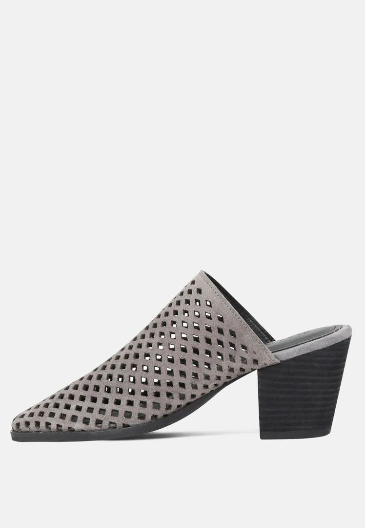 Rag & Co SIA Stacked Heel Laser-Cut Mules 6 Rag & Co SIA Stacked Heel Laser-Cut Mules