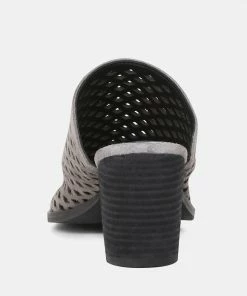 Rag & Co SIA Stacked Heel Laser-Cut Mules 13 Rag & Co SIA Stacked Heel Laser-Cut Mules