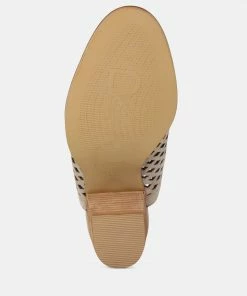 Rag & Co SIA Stacked Heel Laser-Cut Mules In Nude 14 Rag & Co SIA Stacked Heel Laser-Cut Mules In Nude