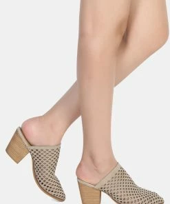 Rag & Co SIA Stacked Heel Laser-Cut Mules In Nude 15 Rag & Co SIA Stacked Heel Laser-Cut Mules In Nude