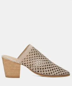 Rag & Co SIA Stacked Heel Laser-Cut Mules In Nude