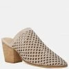Rag & Co SIA Stacked Heel Laser-Cut Mules In Nude