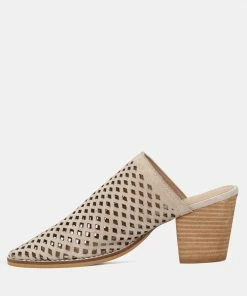 Rag & Co SIA Stacked Heel Laser-Cut Mules In Nude 12 Rag & Co SIA Stacked Heel Laser-Cut Mules In Nude