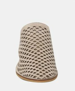 Rag & Co SIA Stacked Heel Laser-Cut Mules In Nude 11 Rag & Co SIA Stacked Heel Laser-Cut Mules In Nude