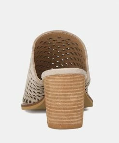 Rag & Co SIA Stacked Heel Laser-Cut Mules In Nude 13 Rag & Co SIA Stacked Heel Laser-Cut Mules In Nude