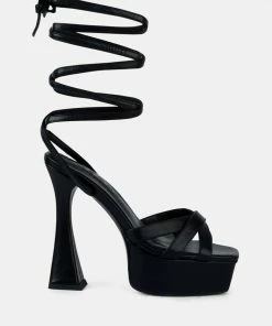 Rag & Co SPLITSOUL Black Lace Up High Platform Sandal Sandals