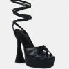 Rag & Co SPLITSOUL Black Lace Up High Platform Sandal Sandals