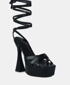 Rag & Co SPLITSOUL Black Lace Up High Platform Sandal Sandals