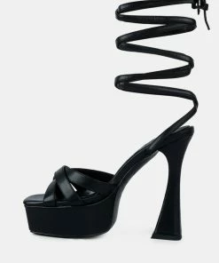 Rag & Co SPLITSOUL Black Lace Up High Platform Sandal Sandals