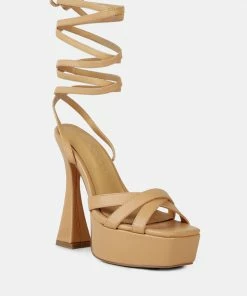 Rag & Co Sandals SPLITSOUL Nude Lace Up High Platform Sandal