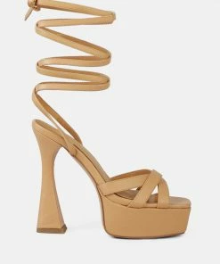Rag & Co Sandals SPLITSOUL Nude Lace Up High Platform Sandal