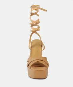 Rag & Co Sandals SPLITSOUL Nude Lace Up High Platform Sandal