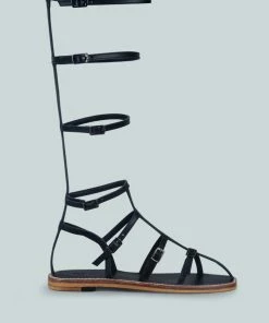 Rag & Co X STREEP Strappy Knee High Gladiator Sandal In Black