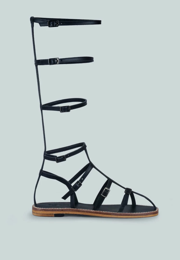 Rag & Co X STREEP Strappy Knee High Gladiator Sandal In Black 4 Rag & Co X STREEP Strappy Knee High Gladiator Sandal In Black