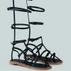 Rag & Co X STREEP Strappy Knee High Gladiator Sandal In Black