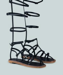 Rag & Co X STREEP Strappy Knee High Gladiator Sandal In Black