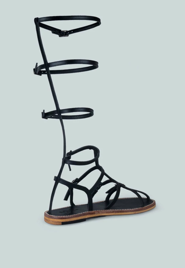 Rag & Co X STREEP Strappy Knee High Gladiator Sandal In Black 6 Rag & Co X STREEP Strappy Knee High Gladiator Sandal In Black