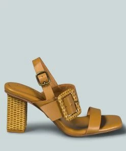 Rag & Co X Sandals SWIFT Big Buckle Leather Slingback Sandal In Tan