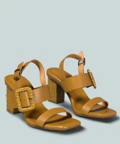 Rag & Co X Sandals SWIFT Big Buckle Leather Slingback Sandal In Tan