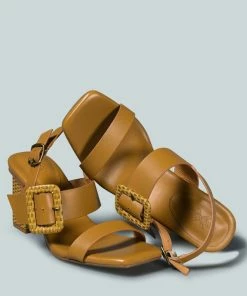 Rag & Co X Sandals SWIFT Big Buckle Leather Slingback Sandal In Tan