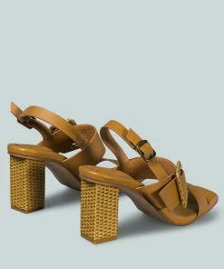 Rag & Co X Sandals SWIFT Big Buckle Leather Slingback Sandal In Tan