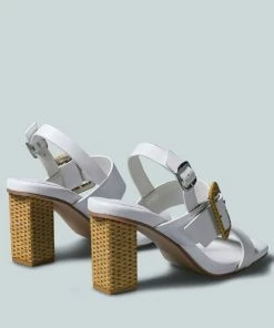 Rag & Co X Sandals SWIFT Big Buckle Leather Slingback Sandal In White 10 Rag & Co X Sandals SWIFT Big Buckle Leather Slingback Sandal In White