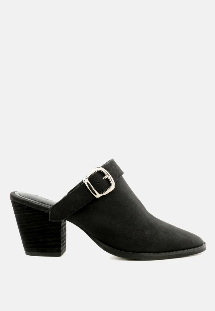 Rag & Co TARRAH Black Stacked Heel Mules With Adjustable Buckle 4 Rag & Co TARRAH Black Stacked Heel Mules With Adjustable Buckle
