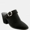 Rag & Co TARRAH Black Stacked Heel Mules With Adjustable Buckle