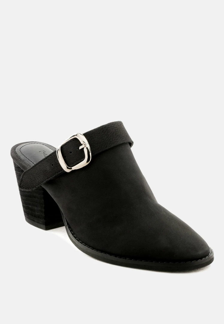 Rag & Co TARRAH Black Stacked Heel Mules With Adjustable Buckle 3 Rag & Co TARRAH Black Stacked Heel Mules With Adjustable Buckle