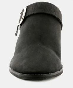 Rag & Co TARRAH Black Stacked Heel Mules With Adjustable Buckle 10 Rag & Co TARRAH Black Stacked Heel Mules With Adjustable Buckle