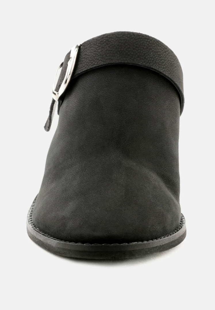 Rag & Co TARRAH Black Stacked Heel Mules With Adjustable Buckle 5 Rag & Co TARRAH Black Stacked Heel Mules With Adjustable Buckle