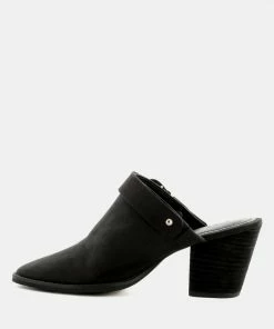 Rag & Co TARRAH Black Stacked Heel Mules With Adjustable Buckle 11 Rag & Co TARRAH Black Stacked Heel Mules With Adjustable Buckle