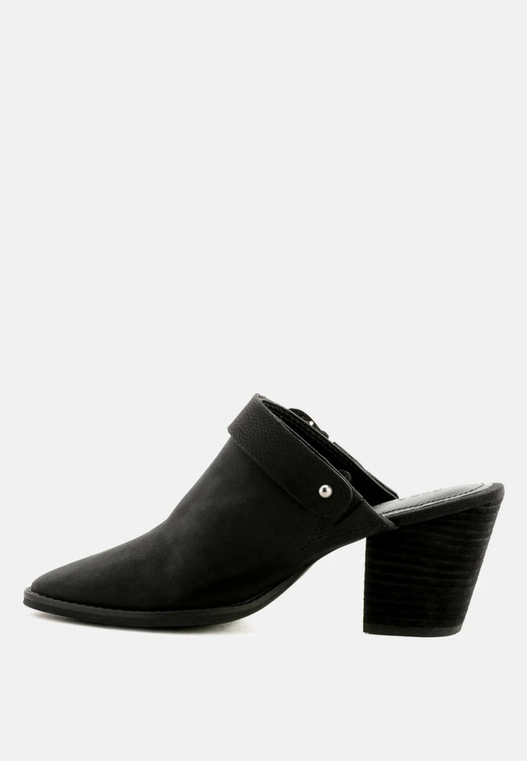 Rag & Co TARRAH Black Stacked Heel Mules With Adjustable Buckle 6 Rag & Co TARRAH Black Stacked Heel Mules With Adjustable Buckle