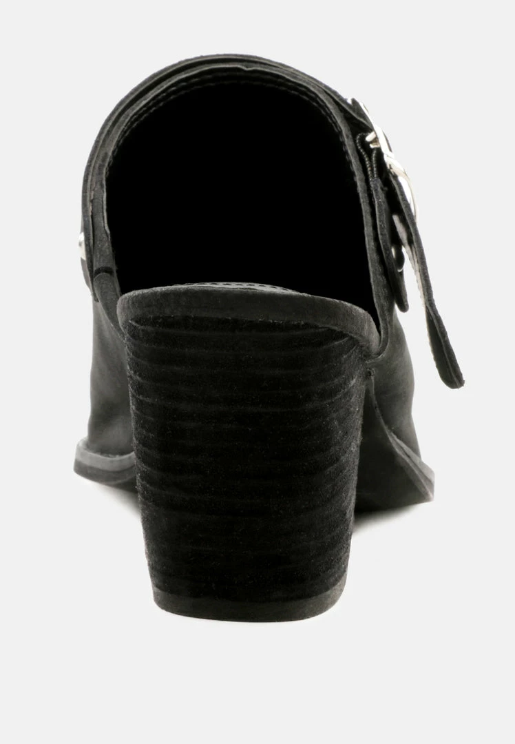 Rag & Co TARRAH Black Stacked Heel Mules With Adjustable Buckle 7 Rag & Co TARRAH Black Stacked Heel Mules With Adjustable Buckle