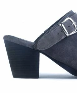 Rag & Co TARRAH Grey Stacked Heel Mules With Adjustable Buckle