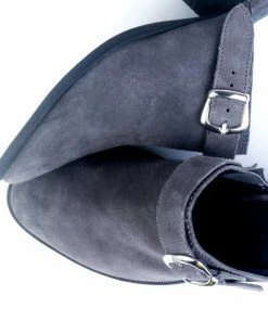 Rag & Co TARRAH Grey Stacked Heel Mules With Adjustable Buckle