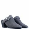 Rag & Co TARRAH Grey Stacked Heel Mules With Adjustable Buckle