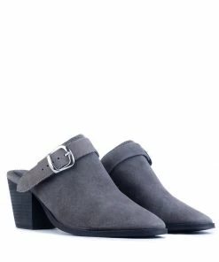 Rag & Co TARRAH Grey Stacked Heel Mules With Adjustable Buckle