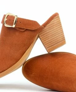 Rag & Co TARRAH Tan Stacked Heel Mules With Adjustable Buckle