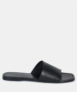 Rag & Co TATAMI Black Leather Classic Slide Flats