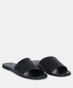 Rag & Co TATAMI Black Leather Classic Slide Flats