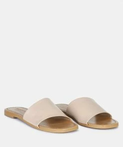 Rag & Co TATAMI Latte Leather Classic Slide Flats