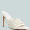 Rag & Co TEASE Off White Woven Heeled Slides Sandals
