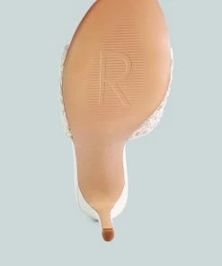 Rag & Co TEASE Off White Woven Heeled Slides Sandals