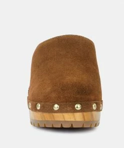 Rag & Co TULLEY Suede Clog Mules In Tan Clogs