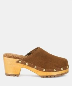 Rag & Co TULLEY Suede Clog Mules In Tan Clogs