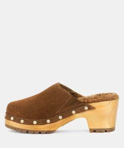 Rag & Co TULLEY Suede Clog Mules In Tan Clogs
