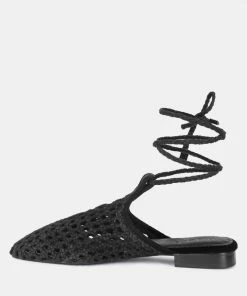 Rag & Co TUTSI Black Handwoven Honeycomb Cotton Tie Up Mule Flats 11 Rag & Co TUTSI Black Handwoven Honeycomb Cotton Tie Up Mule Flats