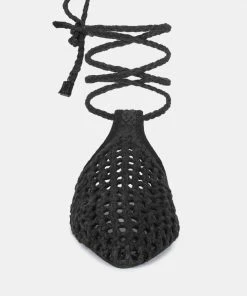 Rag & Co TUTSI Black Handwoven Honeycomb Cotton Tie Up Mule Flats 10 Rag & Co TUTSI Black Handwoven Honeycomb Cotton Tie Up Mule Flats